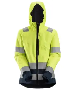 Snickers 1347 High-Vis Class 2/3 Women's Waterproof Shell Jacket in High Visibility Yellow/Navy