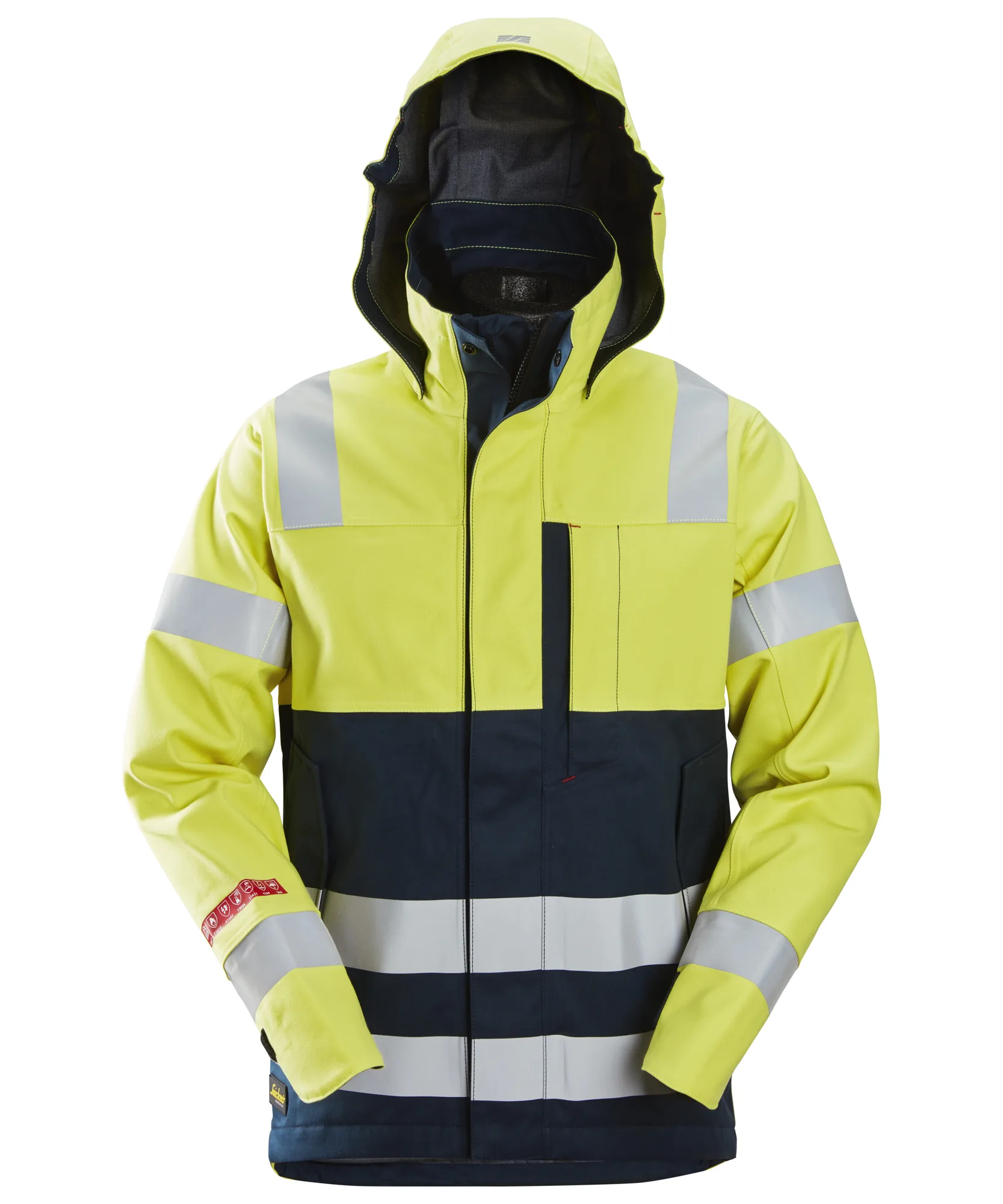 Snickers 1361 ProtecWork Waterproof Shell Jacket High-Vis Class 3 in High Visibility Yellow/Navy