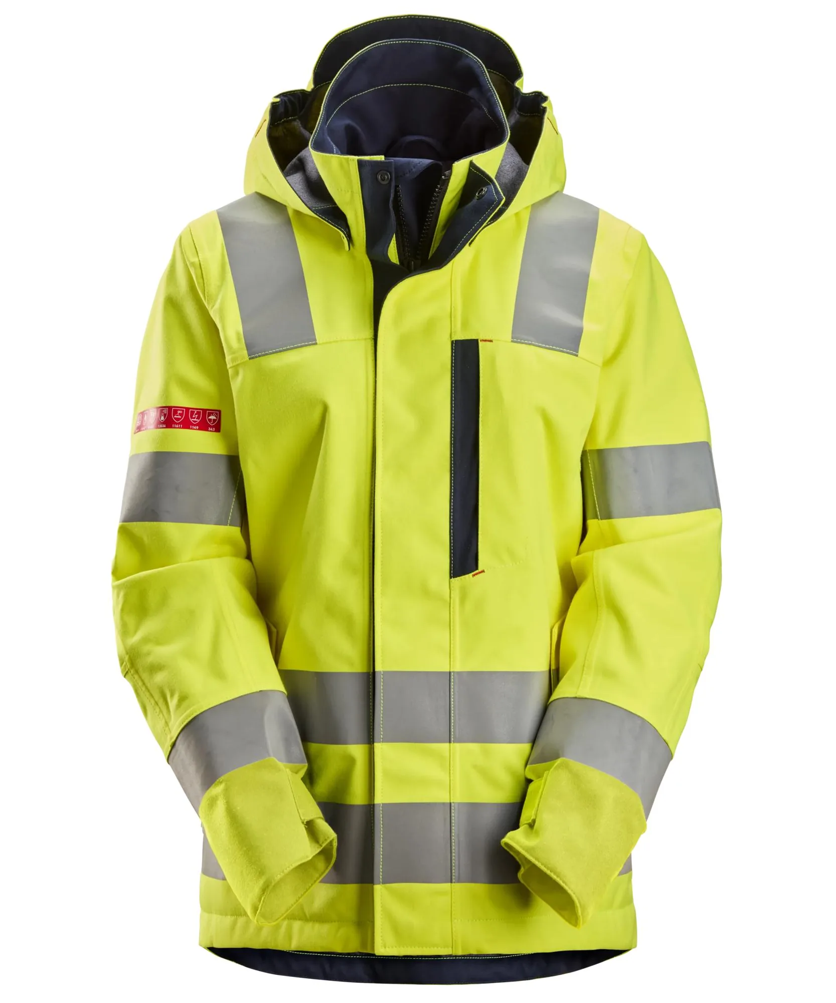 Snickers 1368 ProtecWork Women's Waterproof Shell Jacket High-Vis Class 3 in High Visibility Yellow/Navy