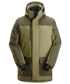 Snickers 1801 AllroundWork Waterproof Insulated Parka in Khaki Green/Dark Khaki Green