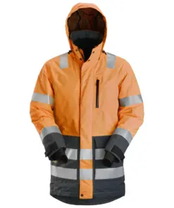 Snickers 1830 High-Vis Class 3 Waterproof Parka in High Visibility Orange/Steel Grey