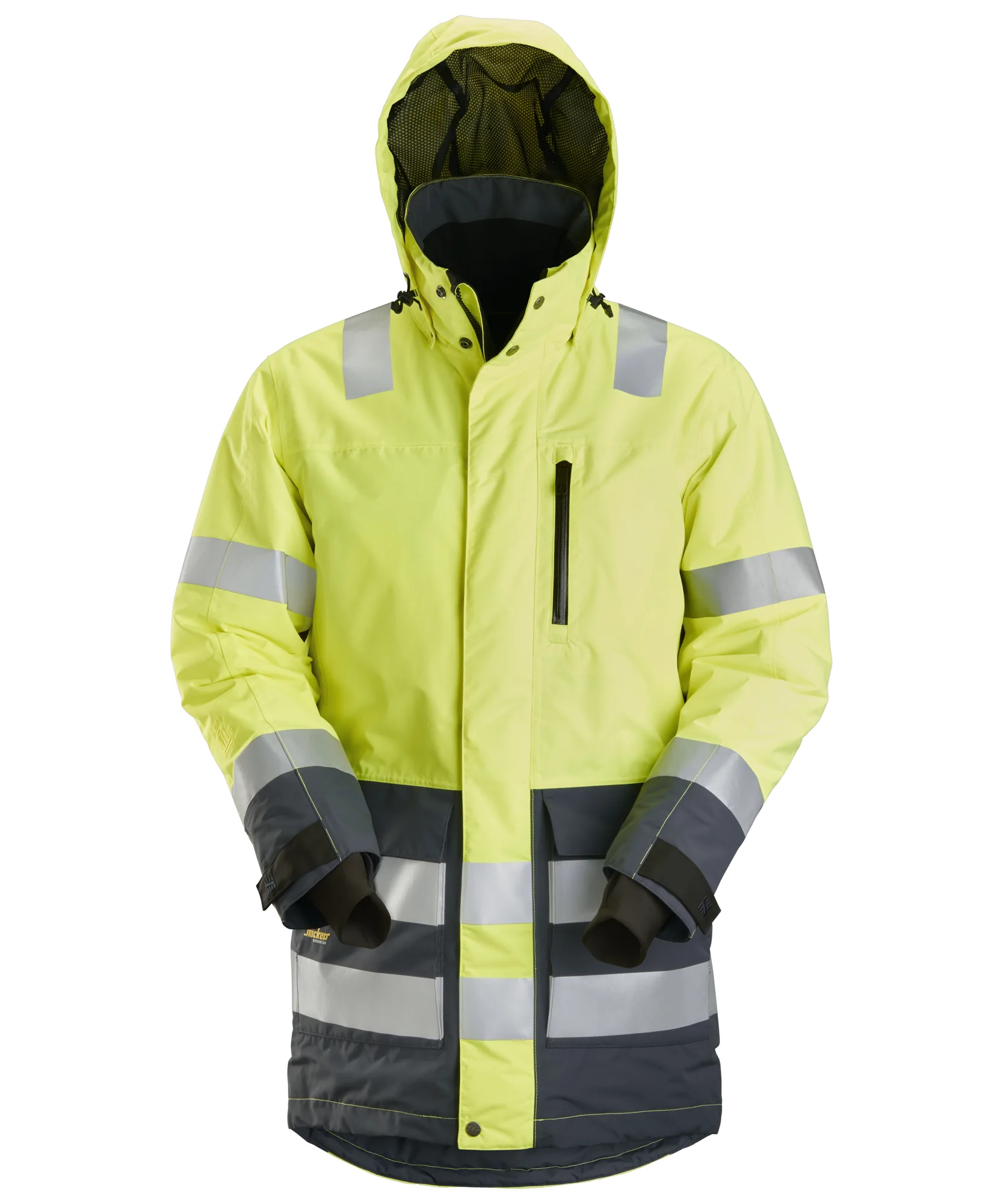 Snickers 1830 High-Vis Class 3 Waterproof Parka in High Visibility Yellow/Steel Grey