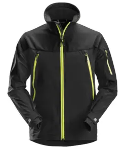 Snickers 1940 FlexiWork Softshell Stretch Jacket in Black/Neon Yellow