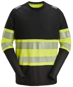 Snickers 2430 High-Vis Class 1 Long-Sleeve T-shirt in Black/High Visibility Yellow