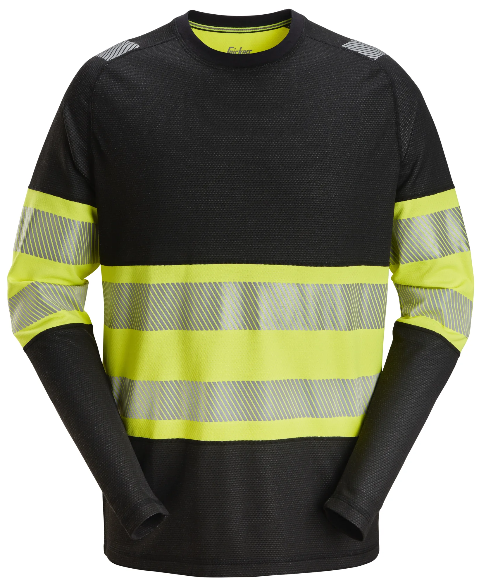 Snickers 2430 High-Vis Class 1 Long-Sleeve T-shirt in Black/High Visibility Yellow