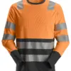 Snickers 2433 High-Vis Class 2 Long Sleeve T-Shirt in High Visibility Orange/Black