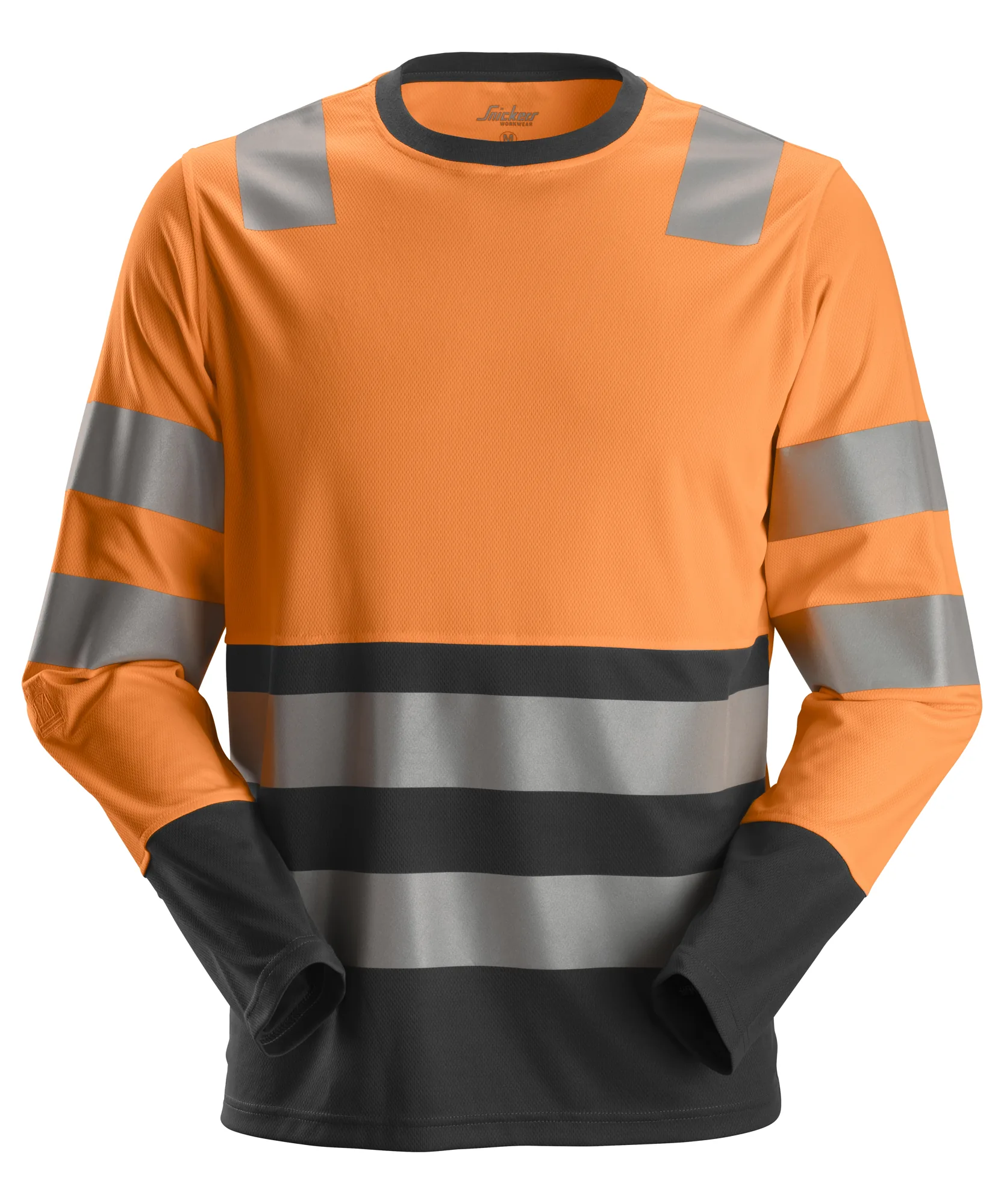 Snickers 2433 High-Vis Class 2 Long Sleeve T-Shirt in High Visibility Orange/Black