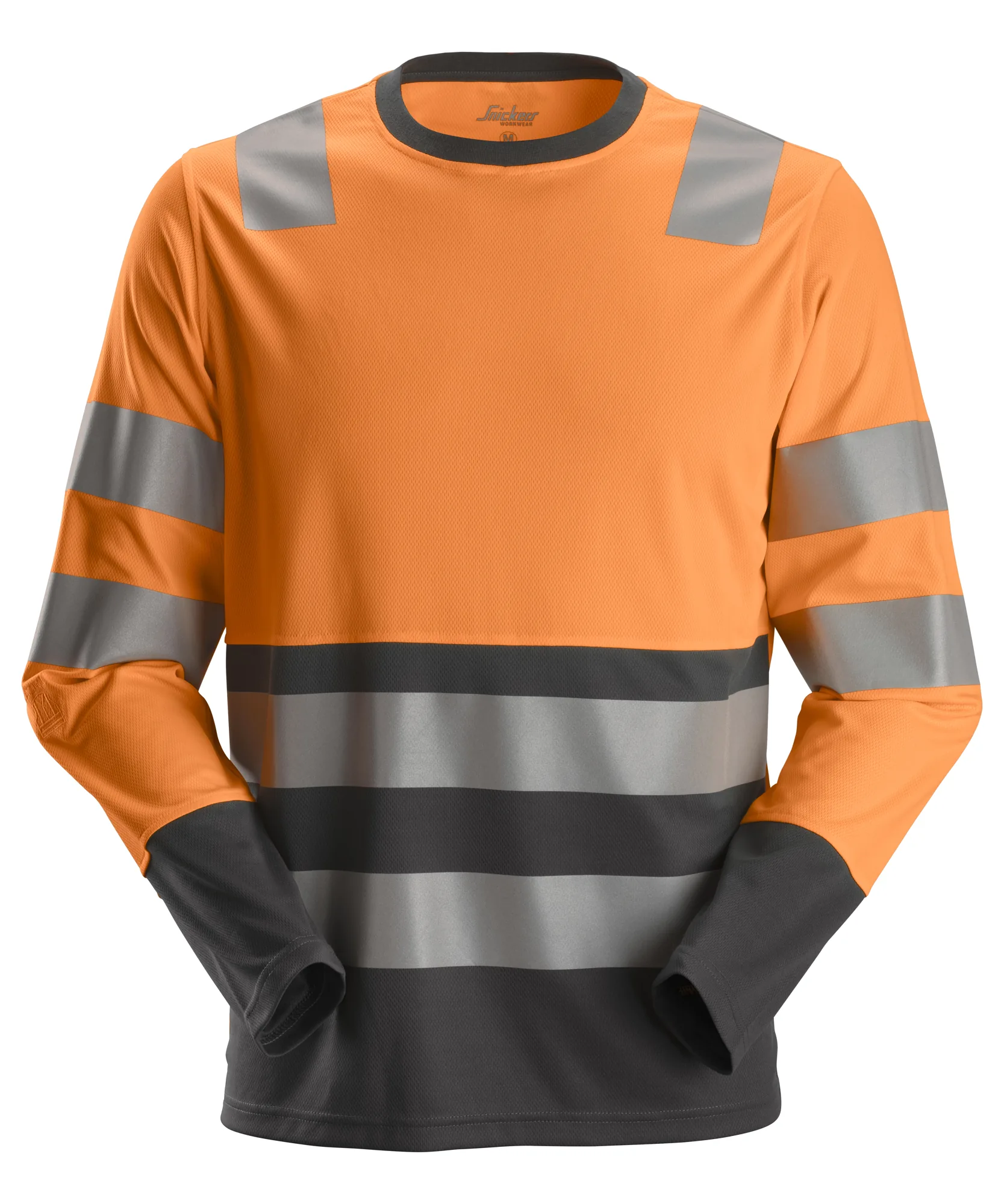 Snickers 2433 High-Vis Class 2 Long Sleeve T-Shirt in High Visibility Orange/Steel Grey