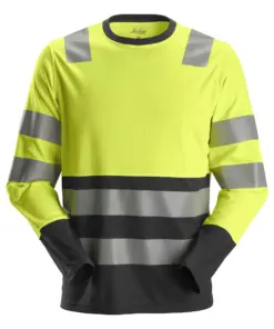 Snickers 2433 High-Vis Class 2 Long Sleeve T-Shirt in High Visibility Yellow/Black
