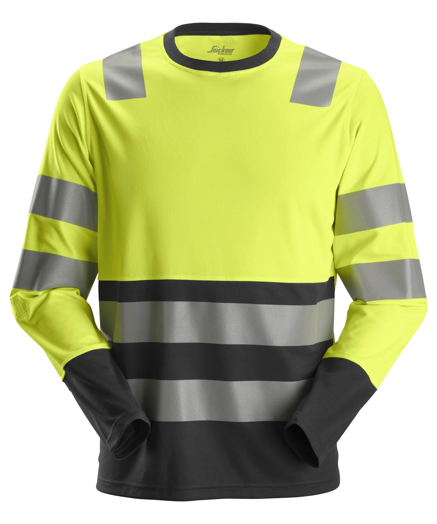 Snickers 2433 High-Vis Class 2 Long Sleeve T-Shirt in High Visibility Yellow/Black