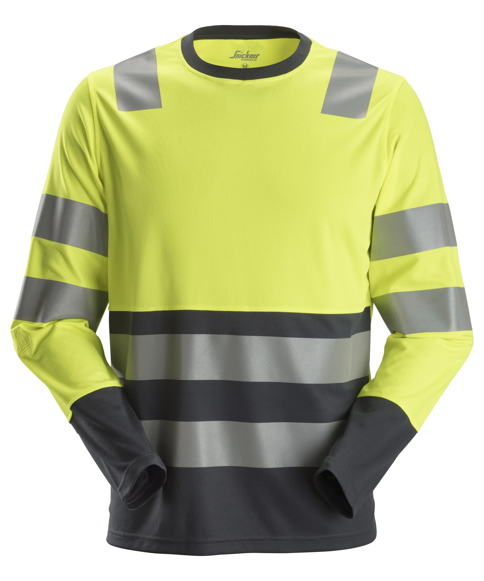 Snickers 2433 High-Vis Class 2 Long Sleeve T-Shirt in High Visibility Yellow/Steel Grey