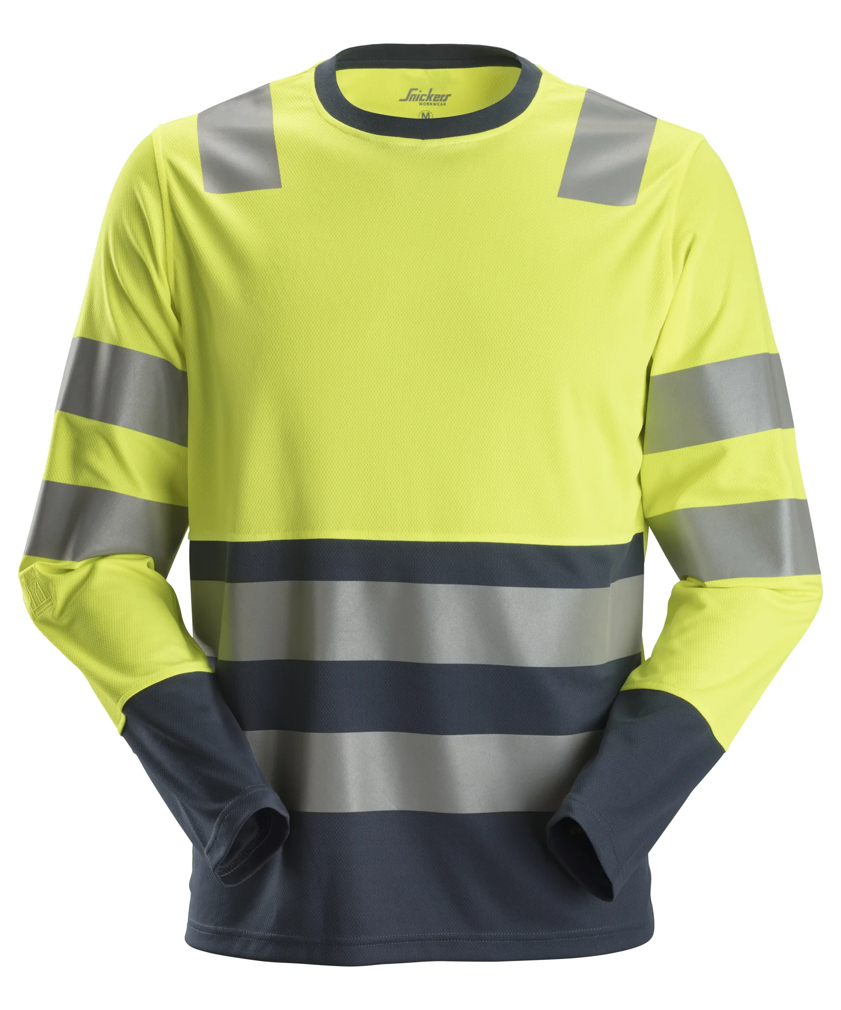 Snickers 2433 High-Vis Class 2 Long Sleeve T-Shirt in High Visibility Yellow/Navy