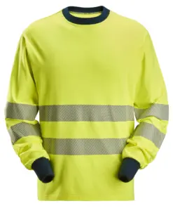 Snickers 2461 ProtecWork Long Sleeve T-Shirt High-Vis Class 3 in High Visibility Yellow/Navy