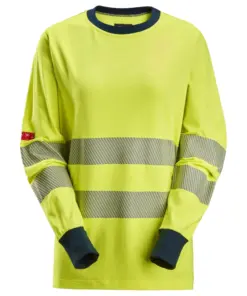 Snickers 2476 ProtecWork Women's Long Sleeve T-shirt High-Vis Class 3/2 in High Visibility Yellow/Navy