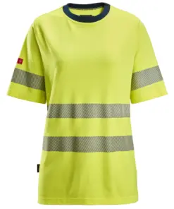Snickers 2567 ProtecWork Women's Short Sleeve T-Shirt High-Vis Class 2 in High Visibility Yellow/Navy