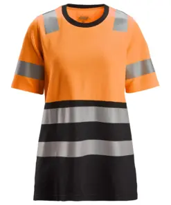 Snickers 2573 High-Vis Class 1 Women's T-Shirt in High Visibility Orange/Black