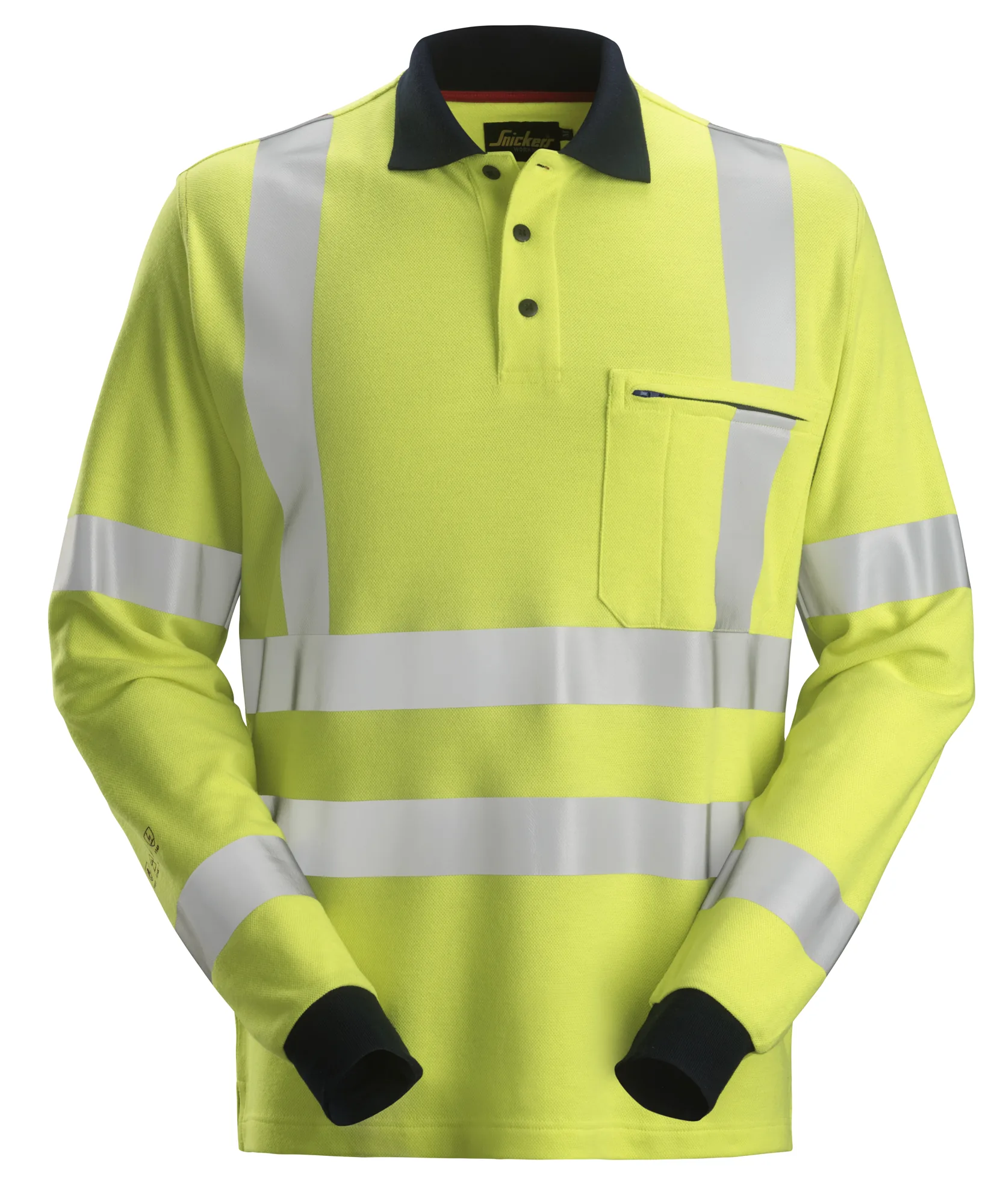 Snickers 2661 ProtecWork Long Sleeve Polo Shirt High-Vis Class 3 in High Visibility Yellow/Navy