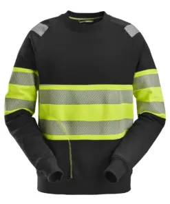 Snickers 2830 High-Vis Class 1 Sweatshirt in Black/High Visibility Yellow