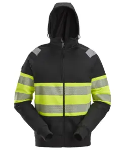 Snickers 2838 High-Vis Class 1 Full Zip Hoodie in Black/High Visibility Yellow