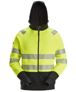 Snickers 2839 High-Vis Class 2 Full Zip Hoodie in High Visibility Yellow/Black
