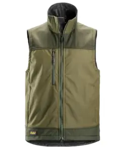 Snickers 4506 AllroundWork Softshell Stretch Vest in Khaki Green/Dark Khaki Green