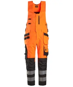 Snickers 6013 High-Vis Class 2 One-piece Trousers Holster Pockets in High Visibility Orange/Black