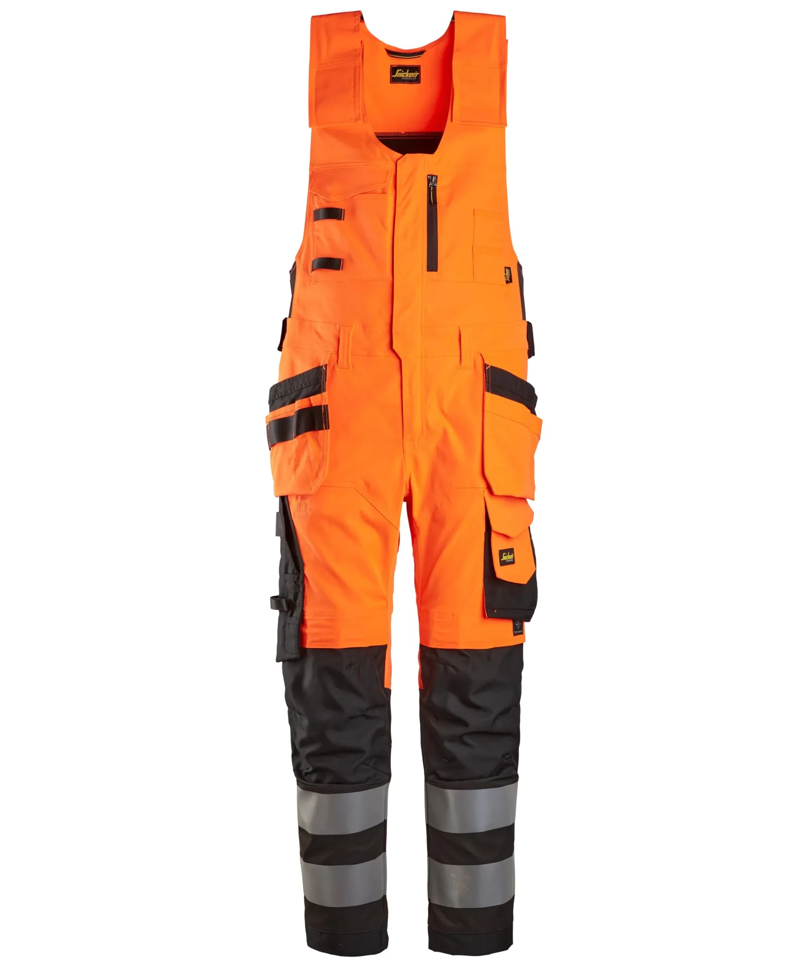 Snickers 6013 High-Vis Class 2 One-piece Trousers Holster Pockets in High Visibility Orange/Black