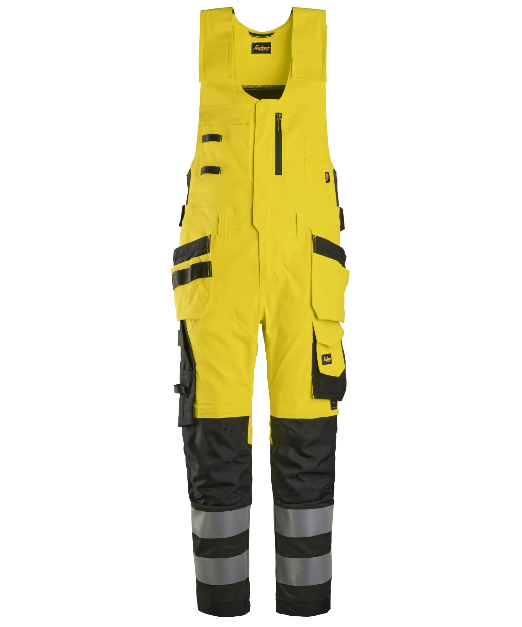 Snickers 6013 High-Vis Class 2 One-piece Trousers Holster Pockets in High Visibility Yellow/Black