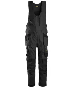 Snickers 6014 AllroundWork Canvas Stretch One-piece Trousers Holster Pockets in Black/Black
