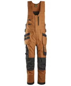 Snickers 6014 AllroundWork Canvas Stretch One-piece Trousers Holster Pockets in Brown/Black