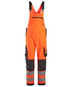 Snickers 6043 High-Vis Class 2 Bib & Brace Trousers in High Visibility Orange/Black