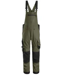 Snickers 6051 AllroundWork Stretch Bib & Brace Trousers in Khaki Green/Black
