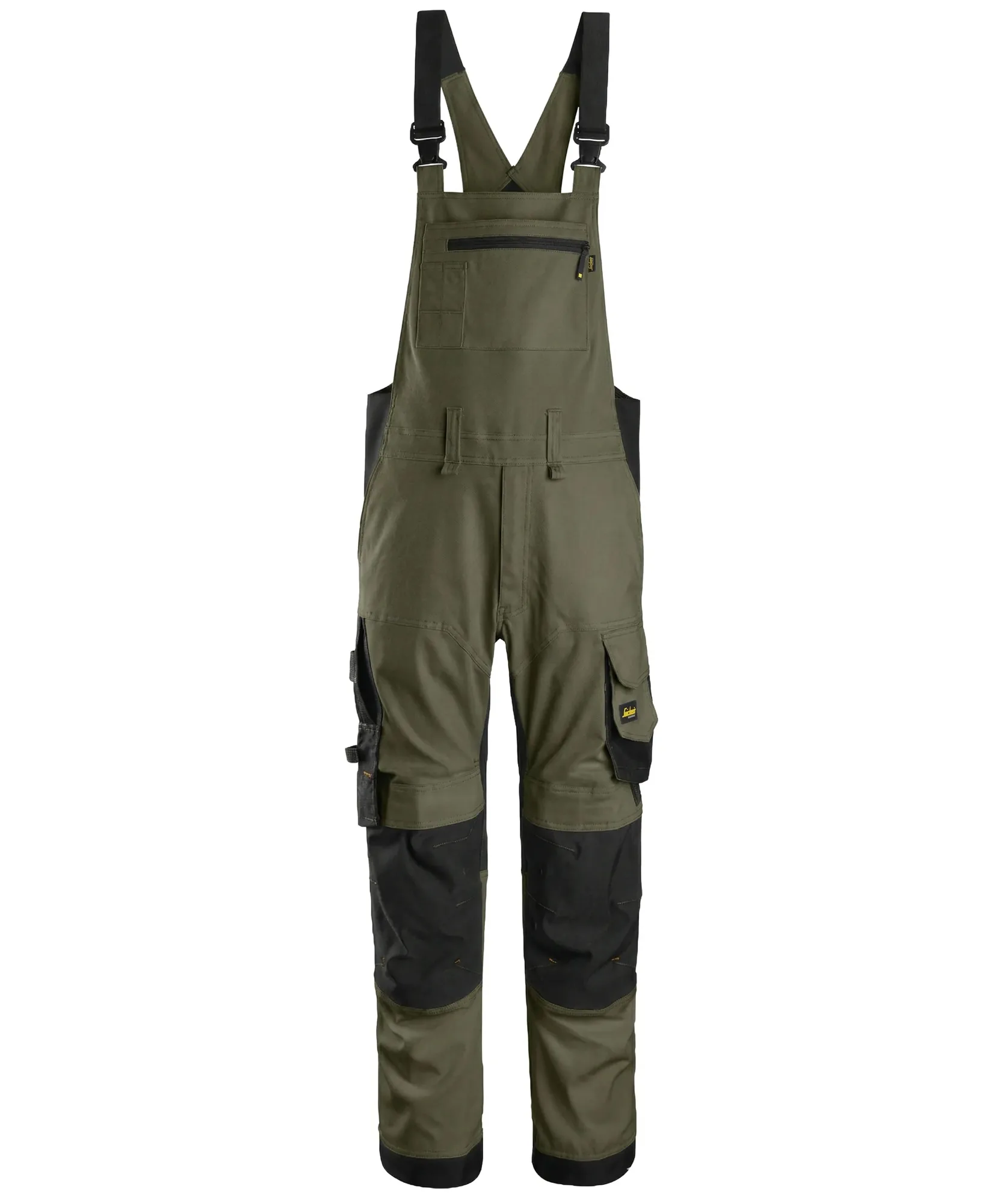 Snickers 6051 AllroundWork Stretch Bib & Brace Trousers in Khaki Green/Black