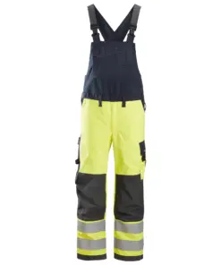 Snickers 6060 ProtecWork Bib & Brace Trousers High-Vis Class 2 in High Visibility Yellow/Navy