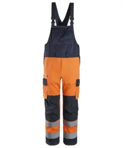Snickers 6064 ProtecWork Bib & Brace Trousers High-Vis Class 2 in High Visibility Orange/Navy