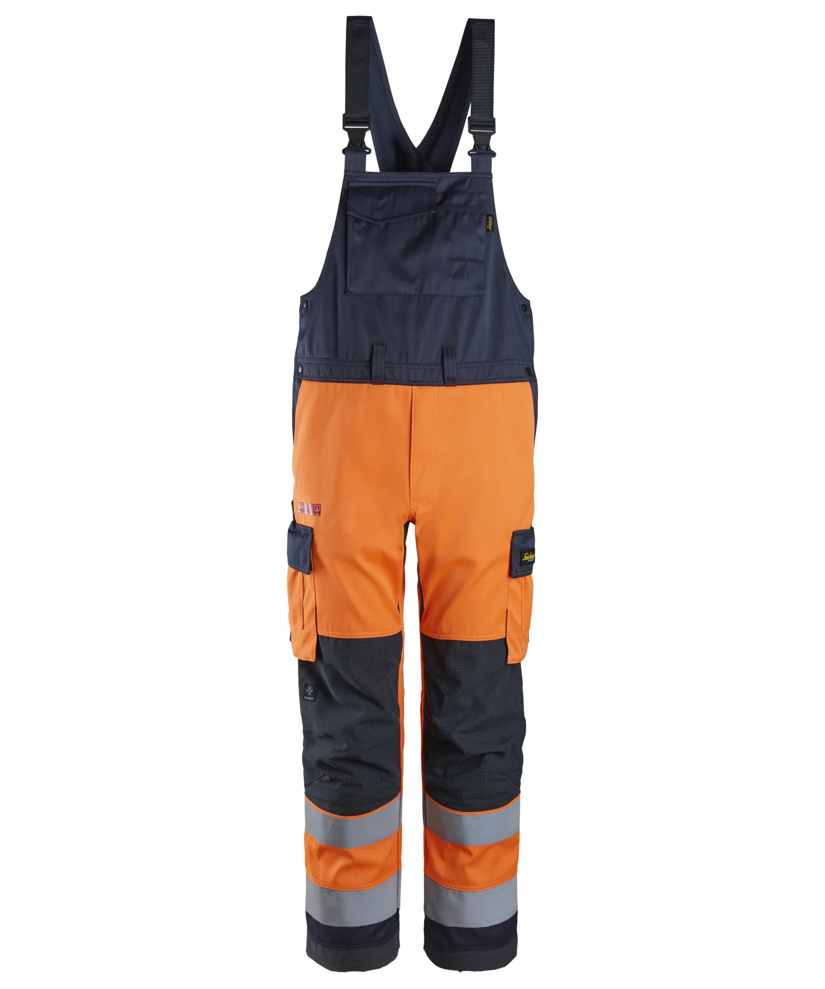 Snickers 6064 ProtecWork Bib & Brace Trousers High-Vis Class 2 in High Visibility Orange/Navy