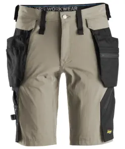 Snickers 6108 LiteWork Shorts+ Detachable Holster Pockets in Khaki/Black