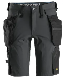 Snickers 6108 LiteWork Shorts+ Detachable Holster Pockets in Steel Grey/Black