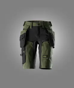 Snickers 6117 AllroundWork Women's Stretch Shorts Holster Pockets in Khaki Green/Black