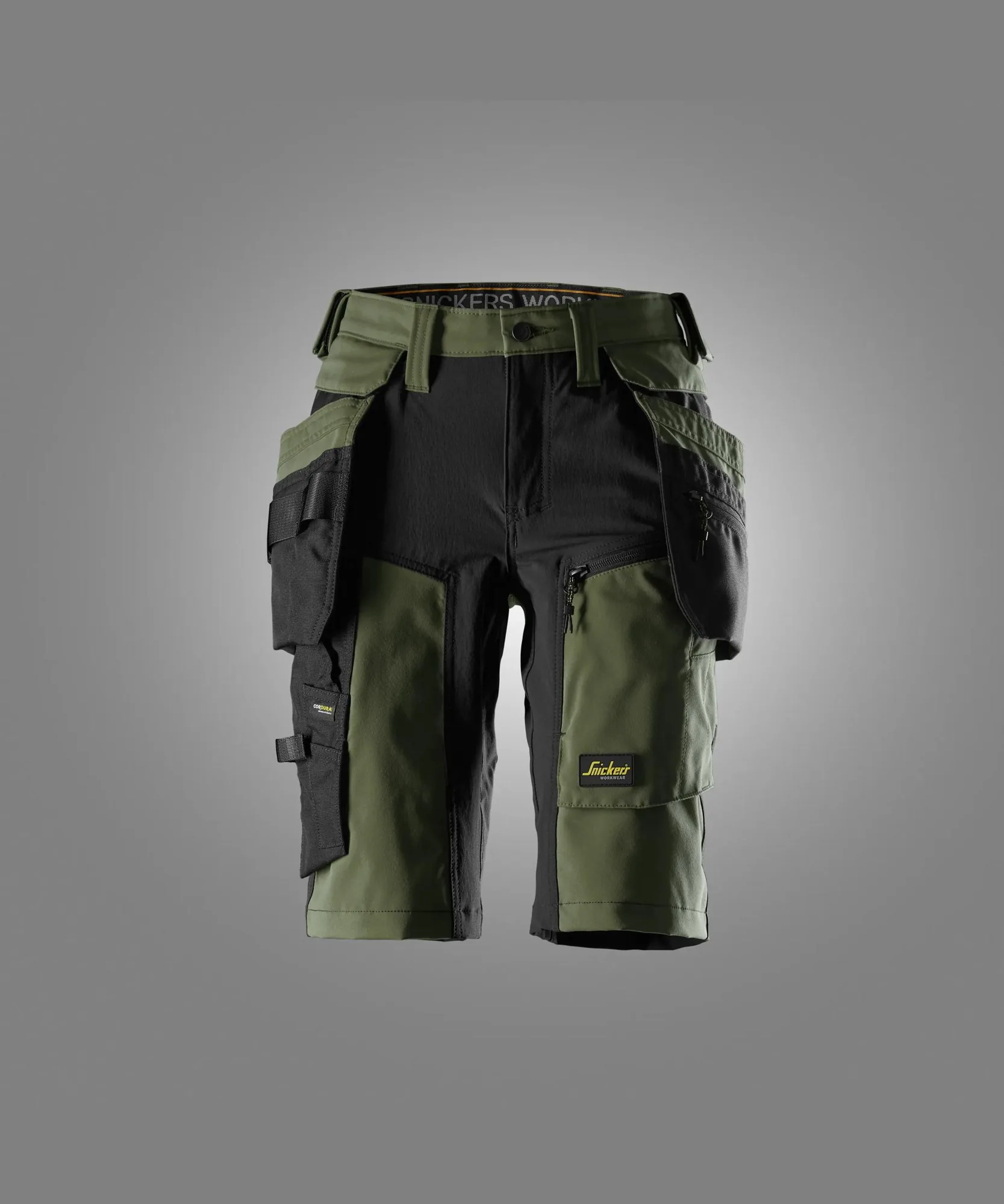 Snickers 6117 AllroundWork Women's Stretch Shorts Holster Pockets in Khaki Green/Black