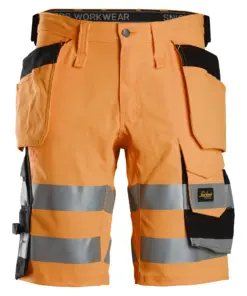 Snickers 6135 High-Vis Class 1 Stretch Shorts Holster Pockets in High Visibility Orange/Black
