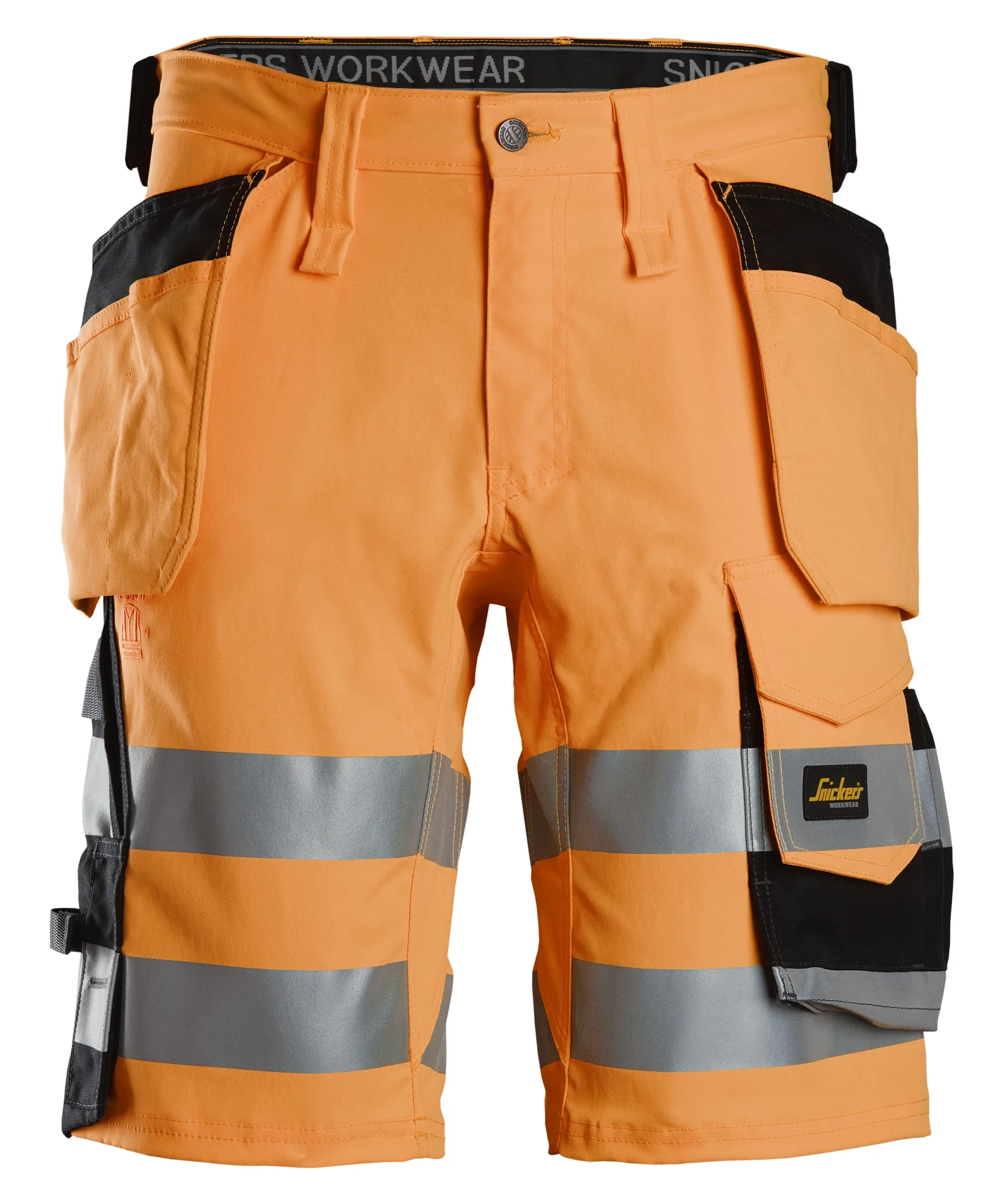 Snickers 6135 High-Vis Class 1 Stretch Shorts Holster Pockets in High Visibility Orange/Black
