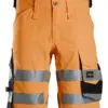 Snickers 6136 High-Vis Class 1 Stretch Shorts in High Visibility Orange/Black