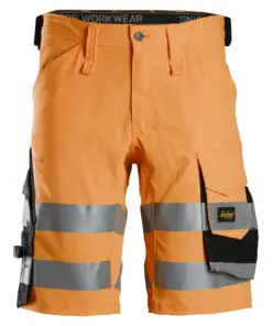 Snickers 6136 High-Vis Class 1 Stretch Shorts in High Visibility Orange/Black