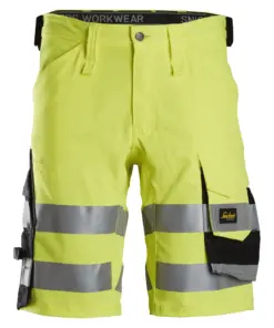 Snickers 6136 High-Vis Class 1 Stretch Shorts in High Visibility Yellow/Black