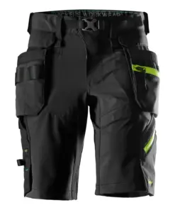Snickers 6140 FlexiWork SoftShell Short Detachacble Holster Pockets in Black/Neon Yellow