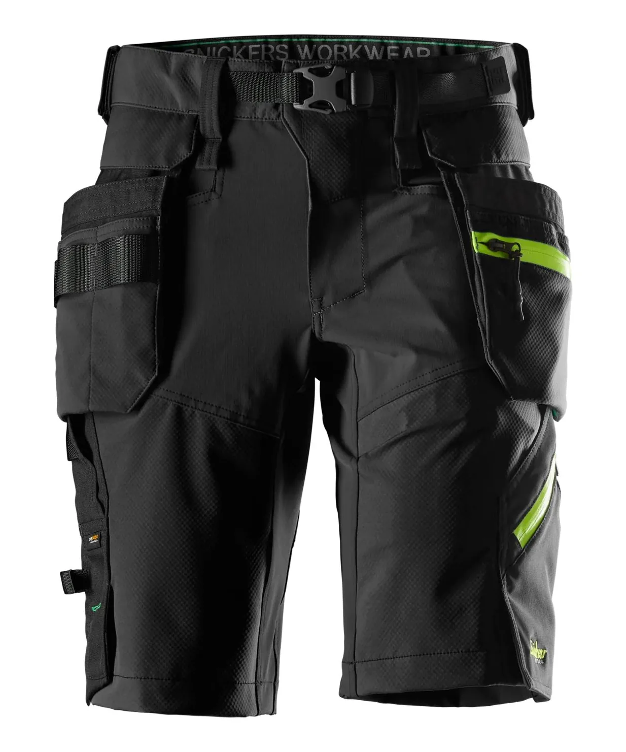 Snickers 6140 FlexiWork SoftShell Short Detachacble Holster Pockets in Black/Neon Yellow
