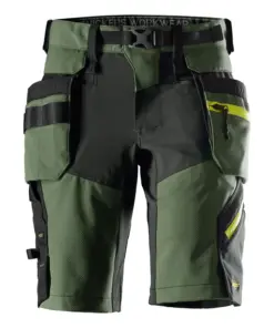 Snickers 6140 FlexiWork SoftShell Short Detachacble Holster Pockets in Khaki Green/Steel Grey