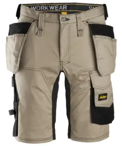 Snickers 6141 AllroundWork Stretch Shorts Holster Pockets in Khaki/Black