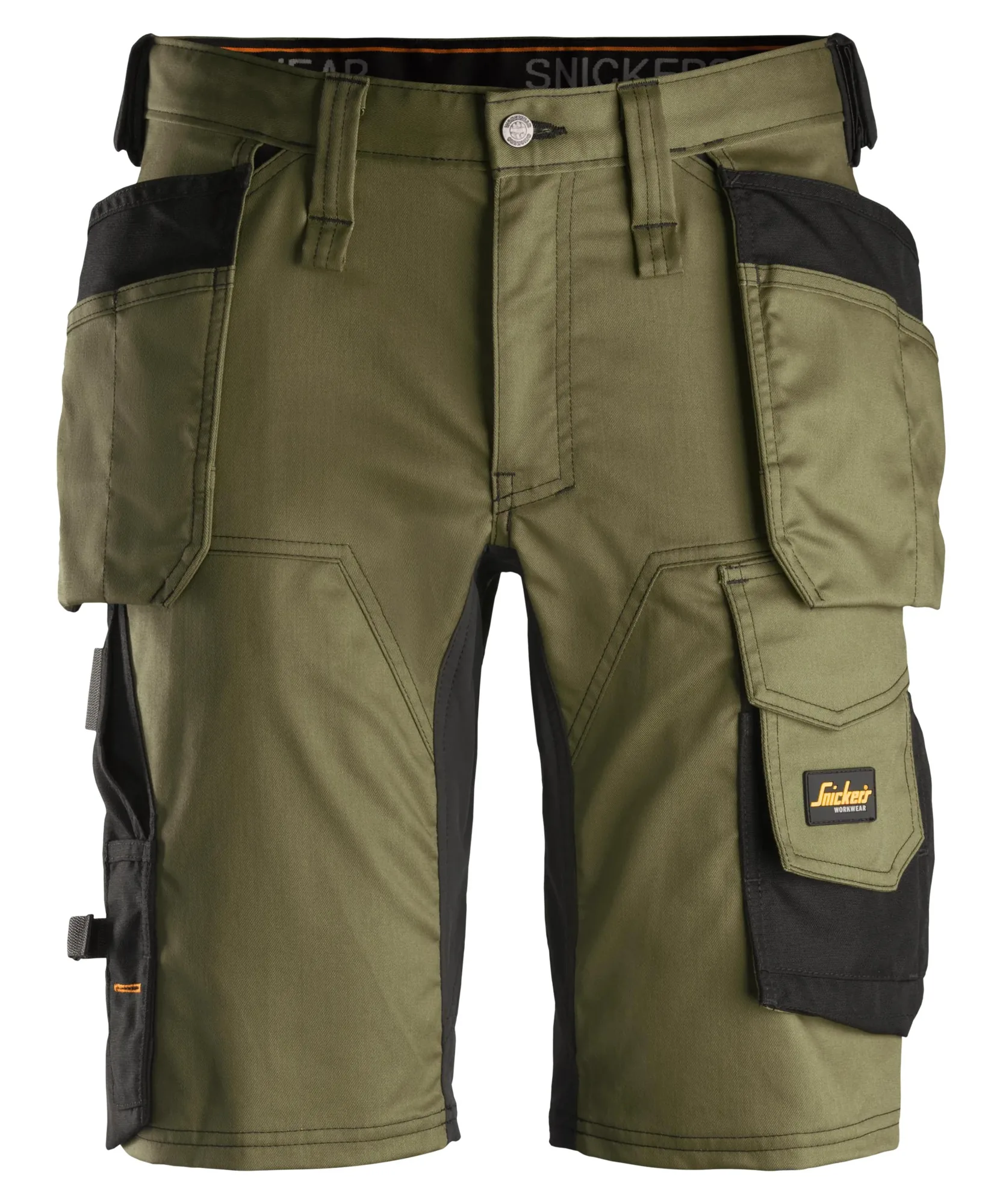Snickers 6141 AllroundWork Stretch Shorts Holster Pockets in Khaki Green/Black